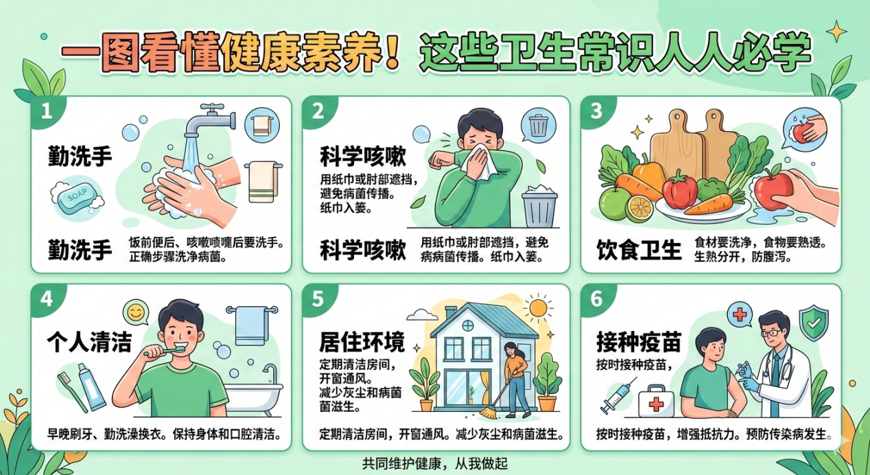 一图看懂健康素养!这些卫生常识人人必学(图1) 一图看懂健康素养!这些卫生常识人人必学(图1)